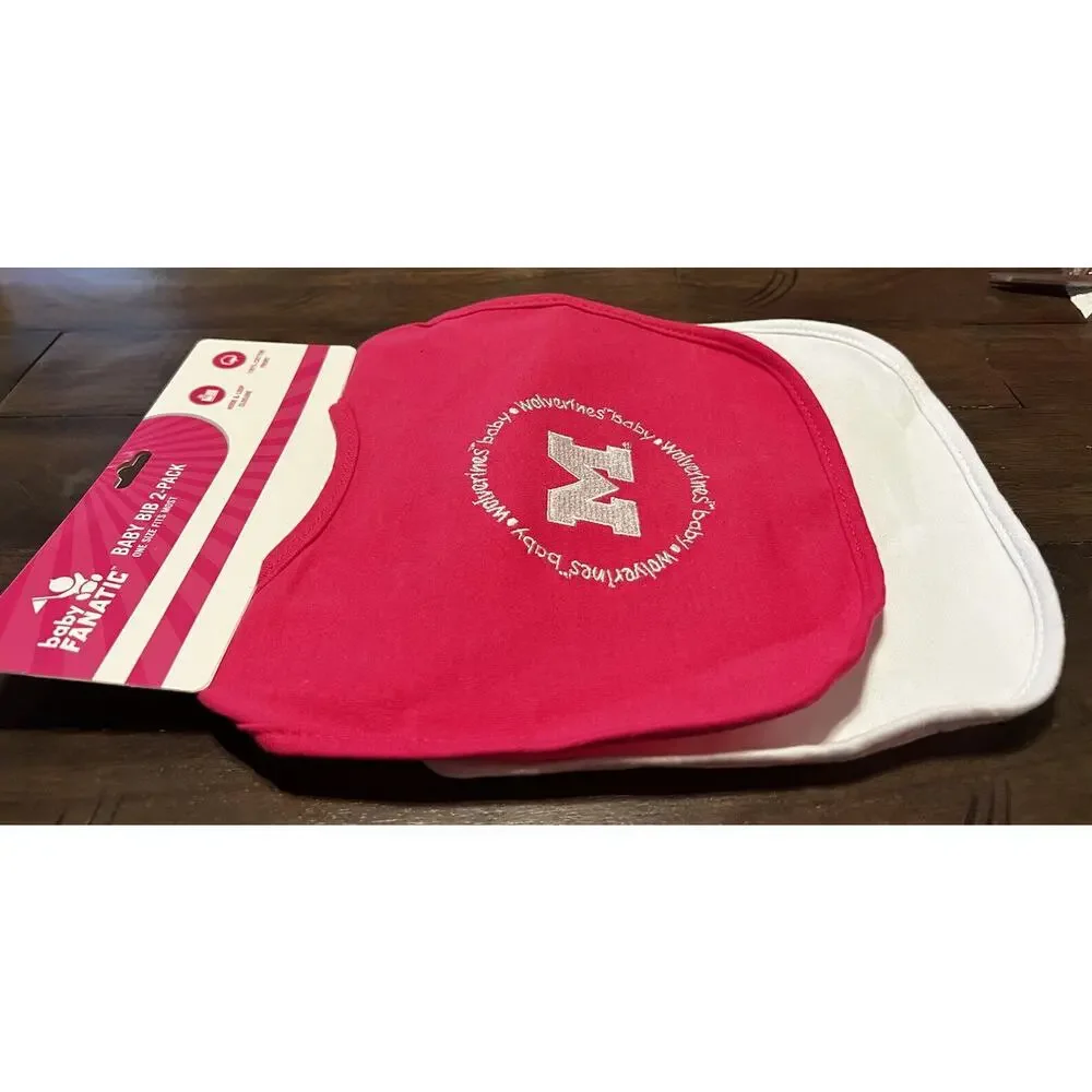 NEW Michigan Wolverines Baby Fanatics Baby Girl Bib Set Of 2 Hot Pink White